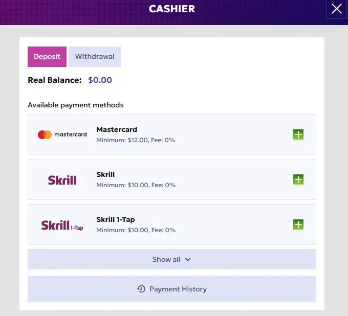 Sistemas de pago del casino RTBet